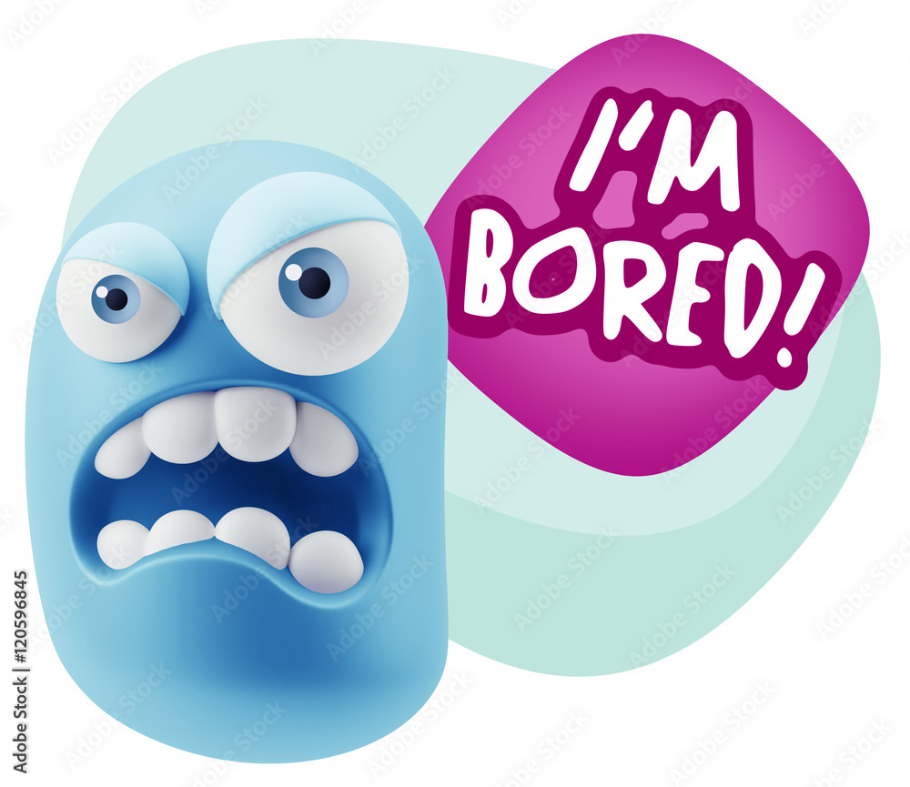 Obraz premium 3d Illustration Angry Face Emoticon saying I'm Bored with Colorf