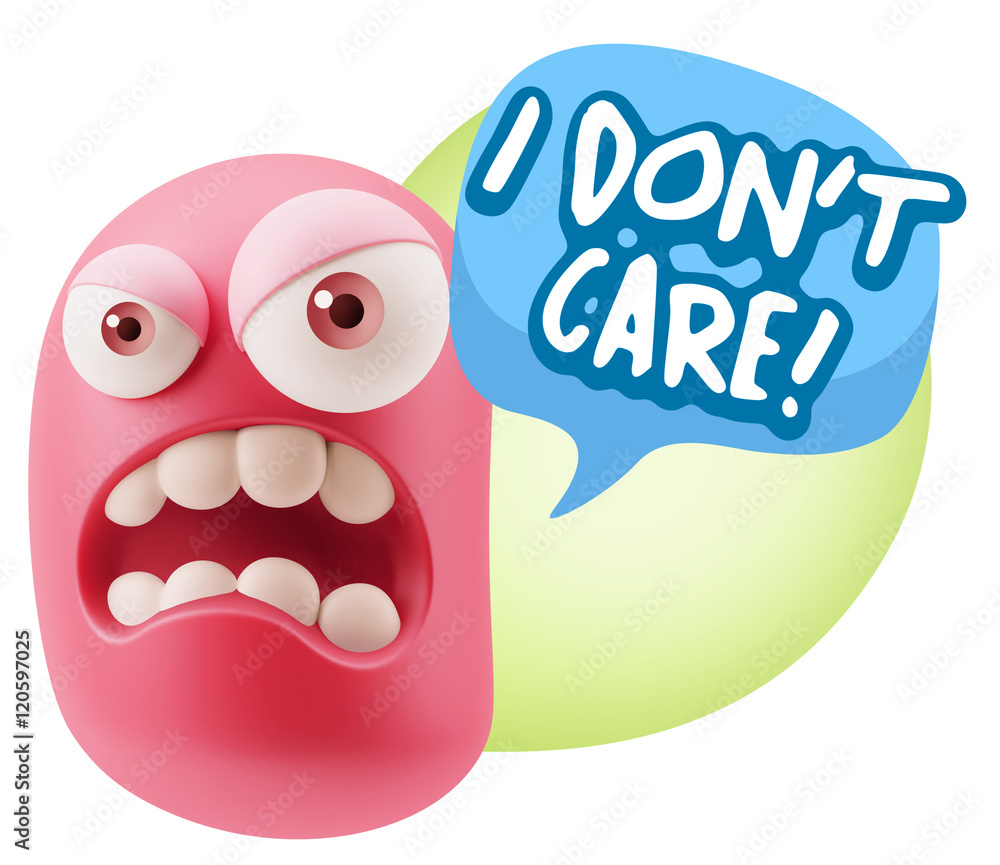 3d Illustration Angry Face Emoticon saying I Don't Care with Col 3d Illustration Angry Face Emoticon saying I Don't Care with Col