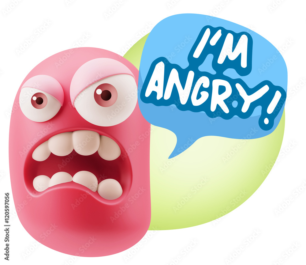 3d Illustration Angry Face Emoticon saying I'm Angry with Colorf