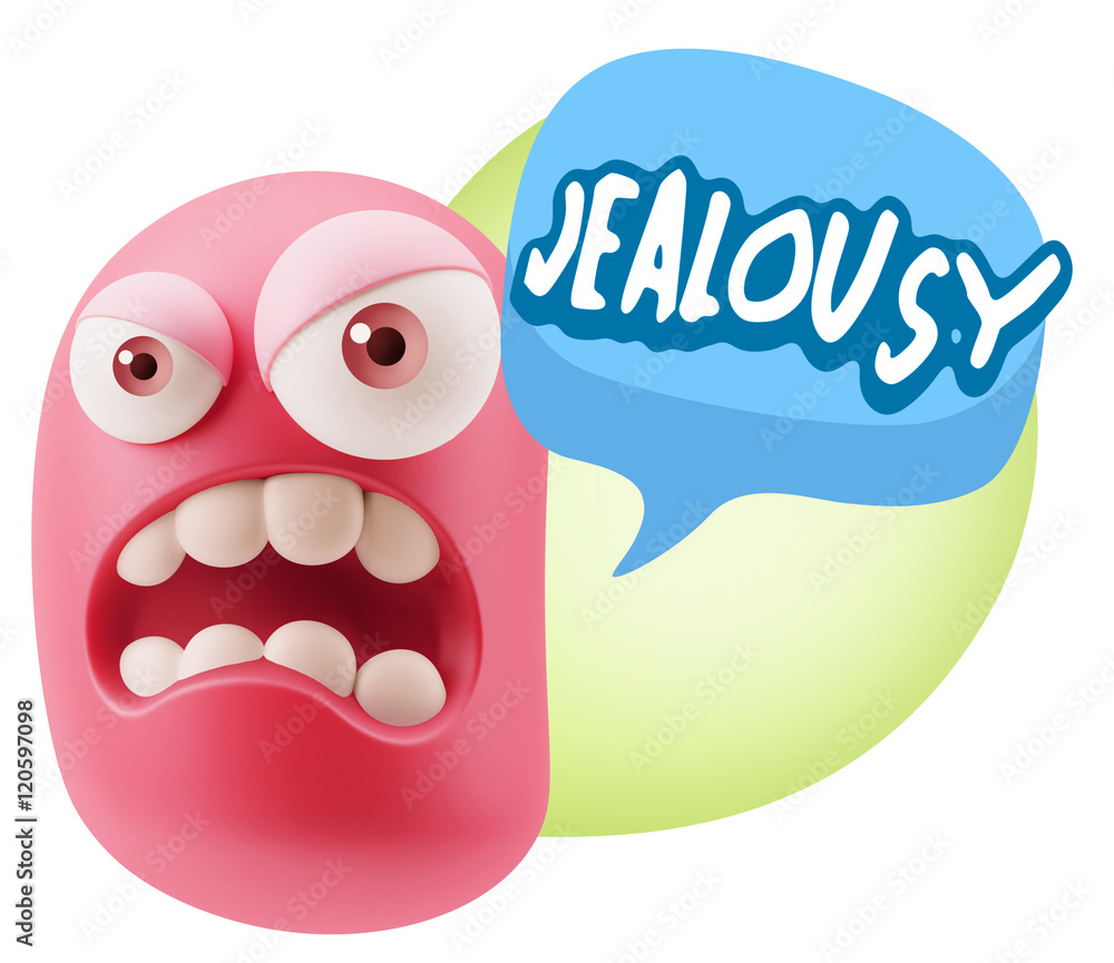 3d Illustration Angry Face Emoticon saying Jealousy with Colorfu 3d Illustration Angry Face Emoticon saying Jealousy with Colorfu