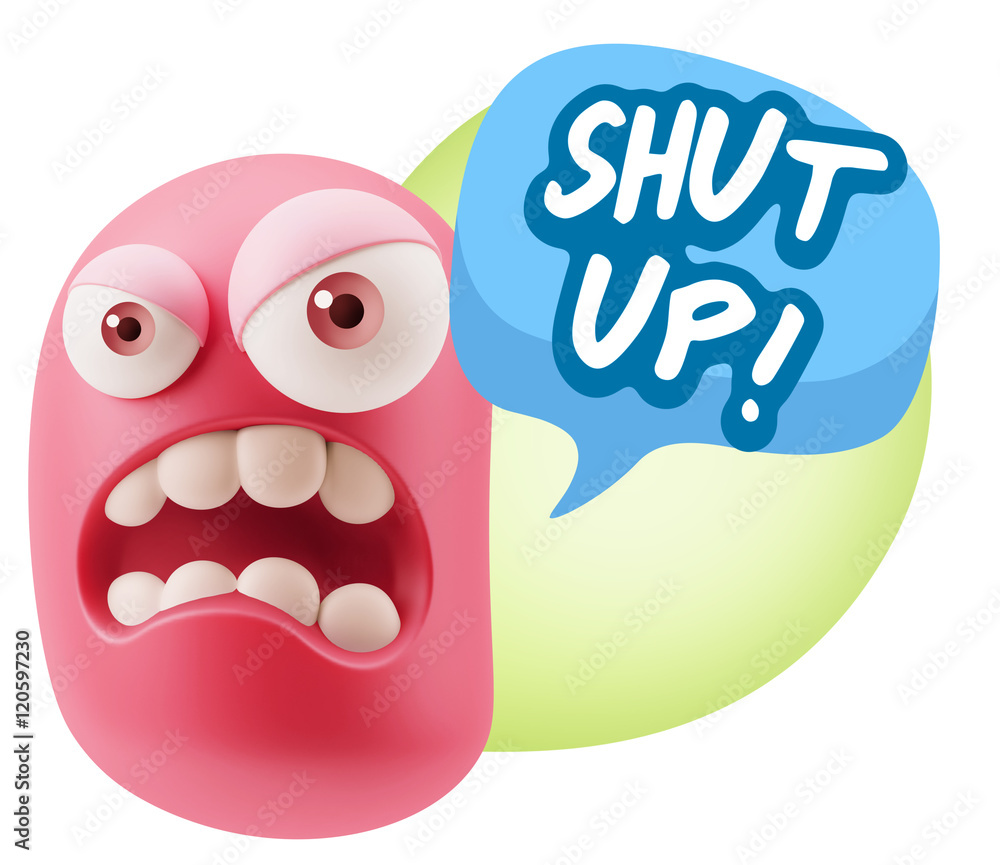 3d Illustration Angry Face Emoticon saying Shut Up with Colorful 3d Illustration Angry Face Emoticon saying Shut Up with Colorful
