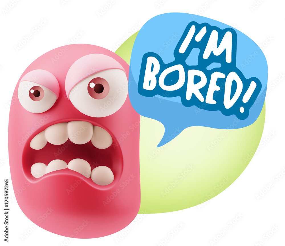 3d Illustration Angry Face Emoticon saying I'm Bored with Colorf 3d Illustration Angry Face Emoticon saying I'm Bored with Colorf