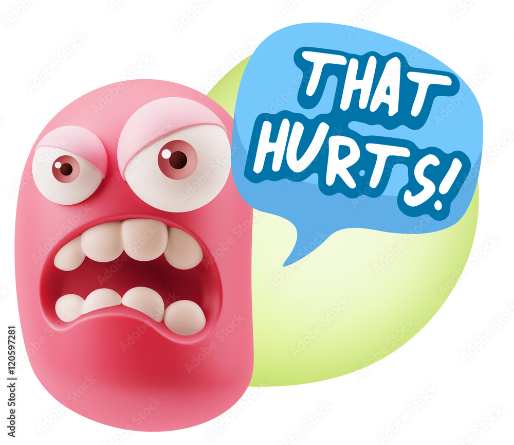 3d Illustration Angry Face Emoticon saying That Hurts with Color 3d Illustration Angry Face Emoticon saying That Hurts with Color