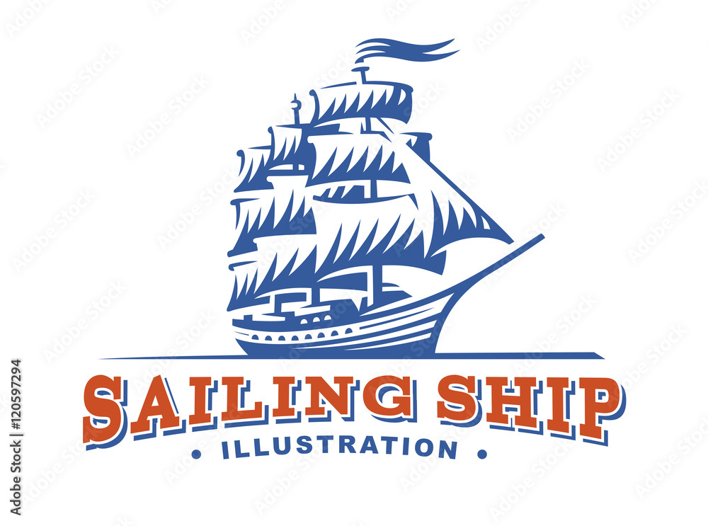 Sailing ship illustration on light background