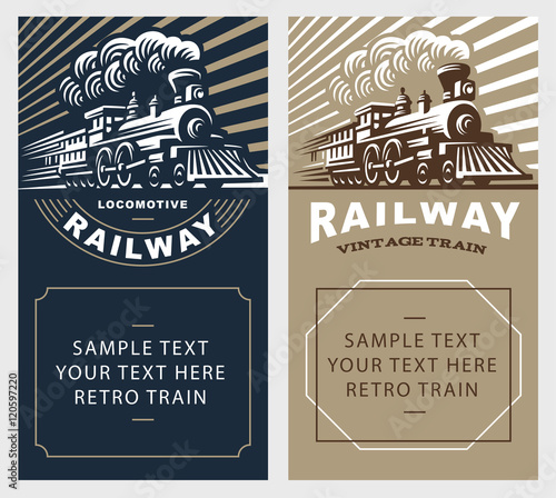 Locomotive poster illustration, vintage style emblem