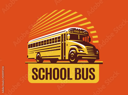 School bus illustration on light background, emblem