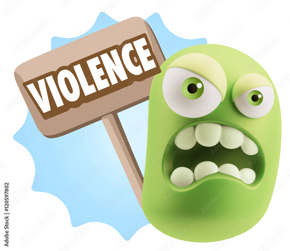 3d Illustration Angry Face Emoticon saying Violence with Colorfu 3d Illustration Angry Face Emoticon saying Violence with Colorfu
