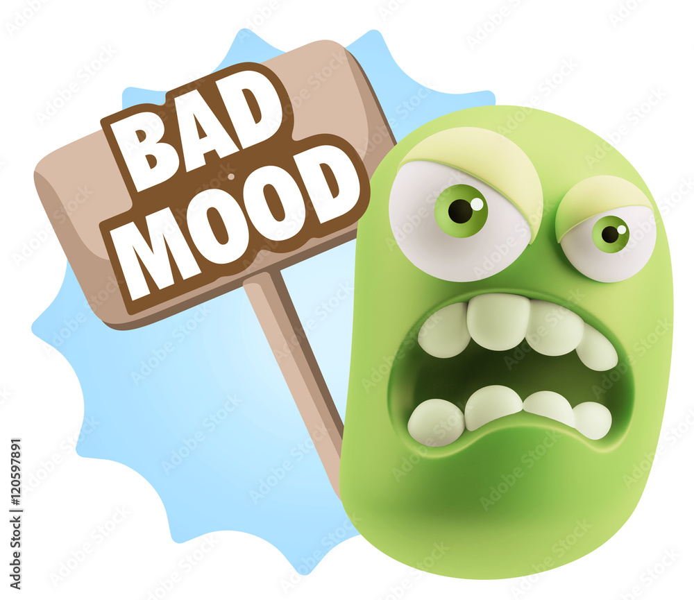 3d Illustration Angry Face Emoticon saying Bad Mood with Colorfu 3d Illustration Angry Face Emoticon saying Bad Mood with Colorfu