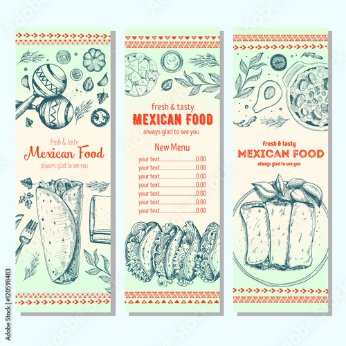 Mexican food design template. Vertical banners set. Mexican food cafe menu. Vector illustration.