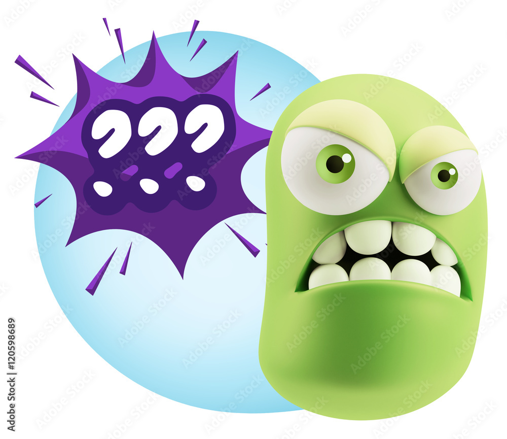 3d Illustration Angry Face Emoticon saying ??? with Colorful Spe 3d Illustration Angry Face Emoticon saying ??? with Colorful Spe
