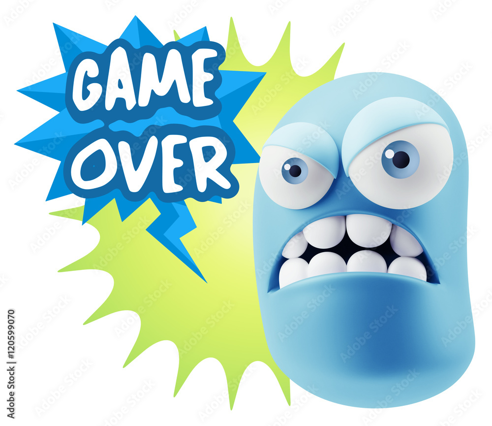 3d Illustration Angry Face Emoticon saying Game Over with Colorf 3d Illustration Angry Face Emoticon saying Game Over with Colorf