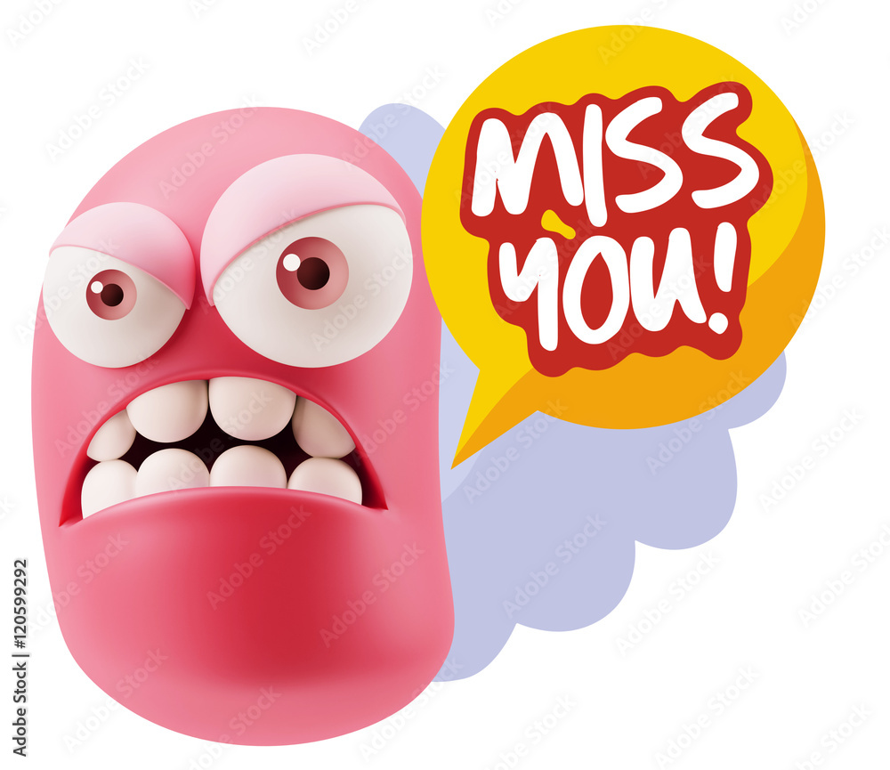 Obraz premium 3d Illustration Angry Face Emoticon saying Miss You with Colorfu