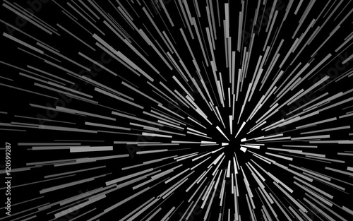 Radial white concentric particles on black background Zoom effect