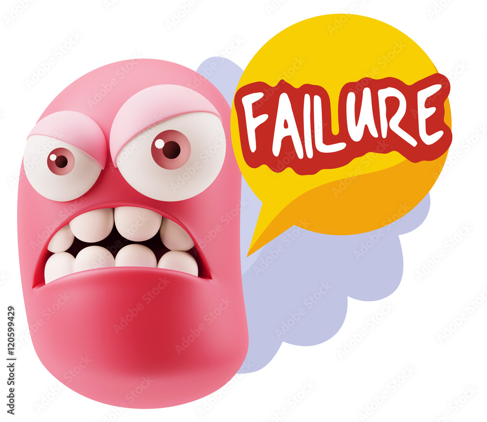 3d Illustration Angry Face Emoticon saying Failure with Colorful 3d Illustration Angry Face Emoticon saying Failure with Colorful