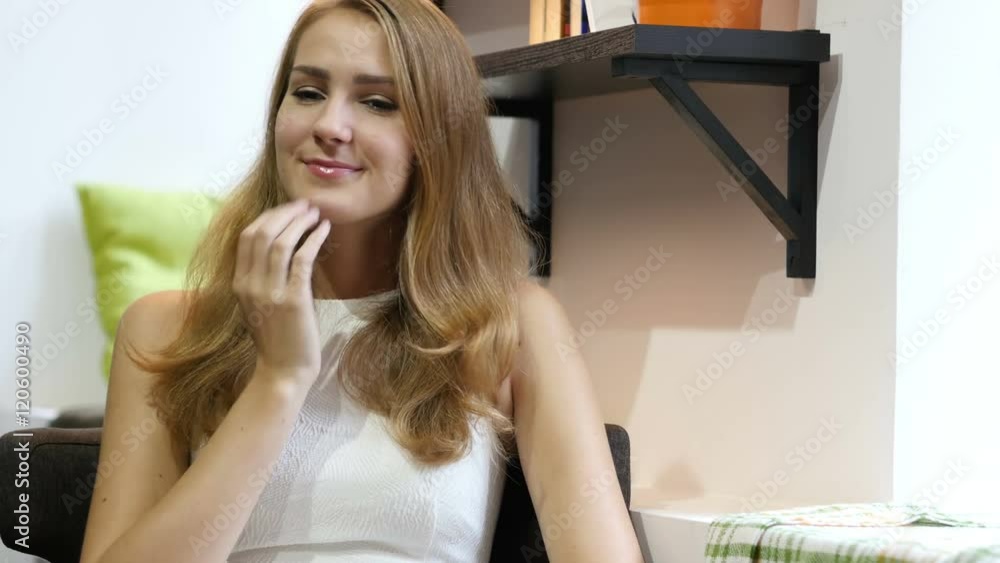 Yawning Gesture by Cute Beautiful Girl, Sitting Tired at Work Yawning Gesture by Cute Beautiful Girl, Sitting Tired at Work