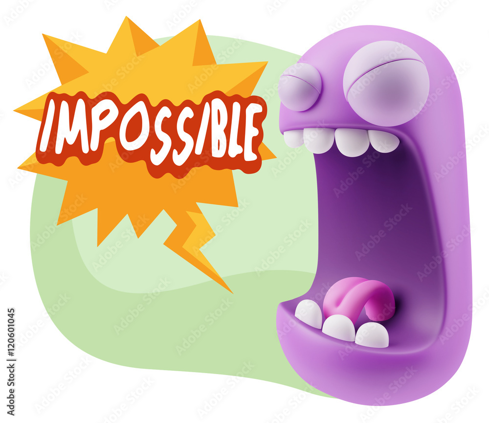 3d Illustration Angry Face Emoticon saying Impossible with Color 3d Illustration Angry Face Emoticon saying Impossible with Color