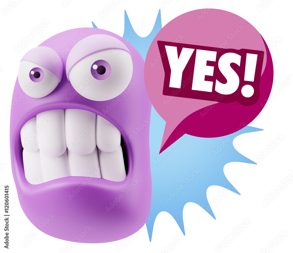 3d Illustration Angry Face Emoticon saying Yes with Colorful Spe 3d Illustration Angry Face Emoticon saying Yes with Colorful Spe