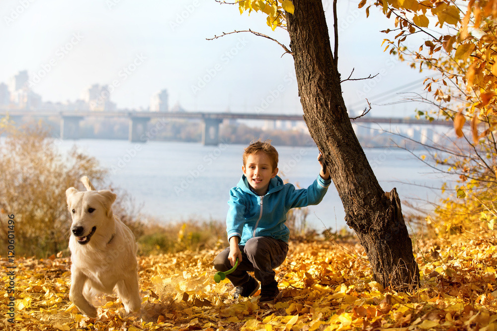 Autumn walk with pet Autumn walk with pet
