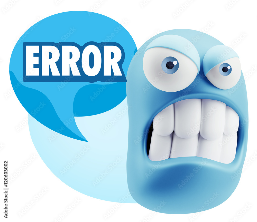 3d Illustration Angry Face Emoticon saying Error with Colorful S 3d Illustration Angry Face Emoticon saying Error with Colorful S