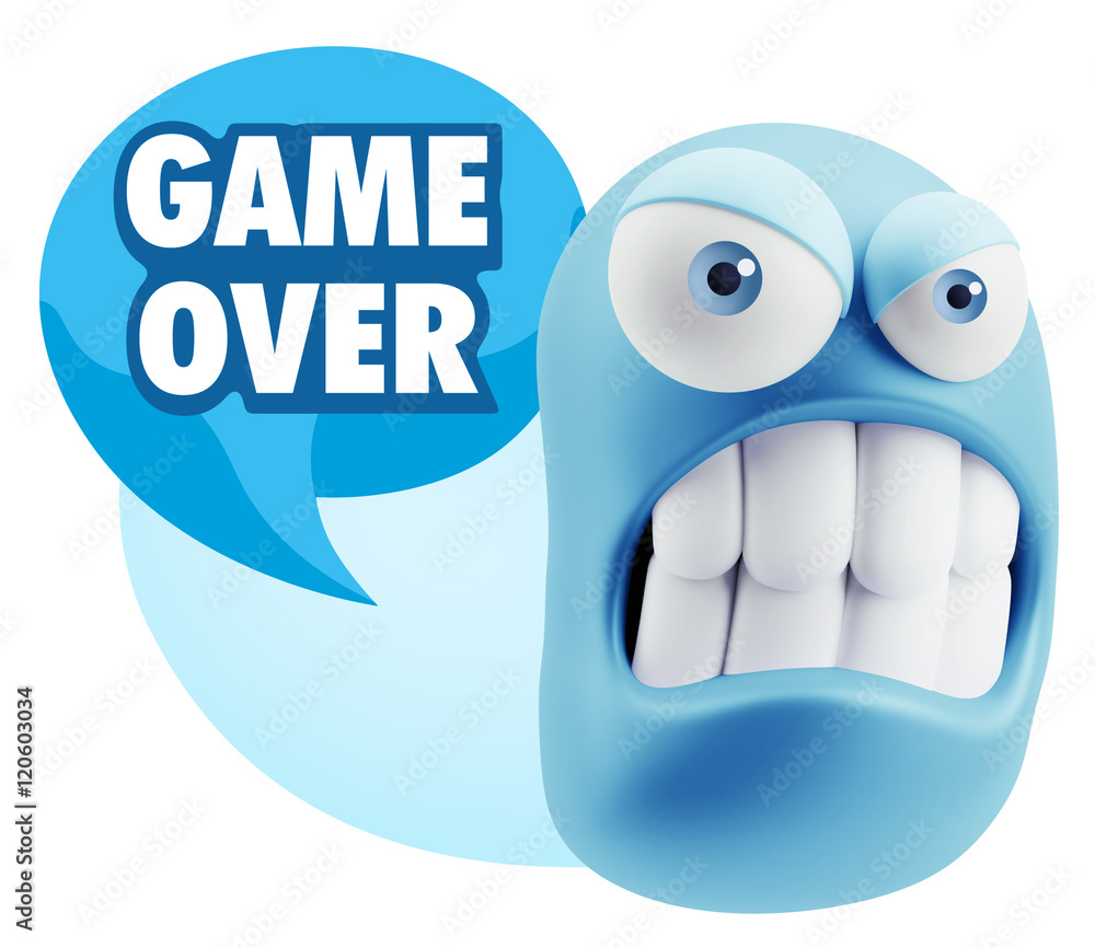 3d Illustration Angry Face Emoticon saying Game Over with Colorf 3d Illustration Angry Face Emoticon saying Game Over with Colorf