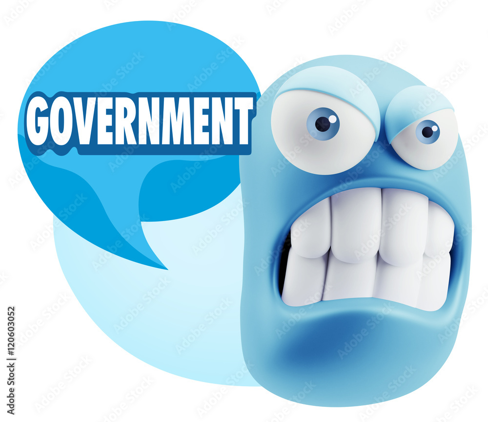 3d Illustration Angry Face Emoticon saying Government with Color 3d Illustration Angry Face Emoticon saying Government with Color