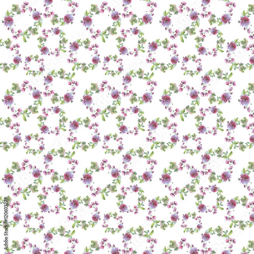 Wildflower flower chrysanthemum wreath pattern in a watercolor style. Full name of the herb: chrysanthemum, dahlia. Aquarelle flower could be used for background, texture, pattern, frame or border.