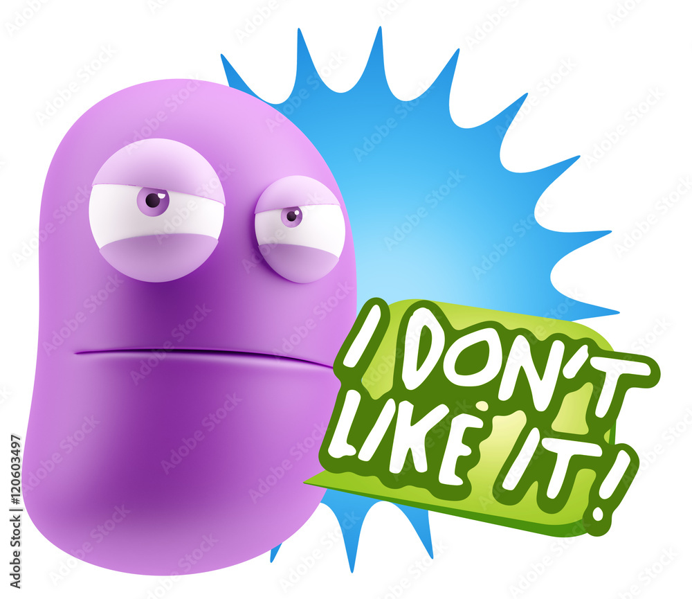 Naklejka premium 3d Illustration Angry Face Emoticon saying I Don`t Like It with