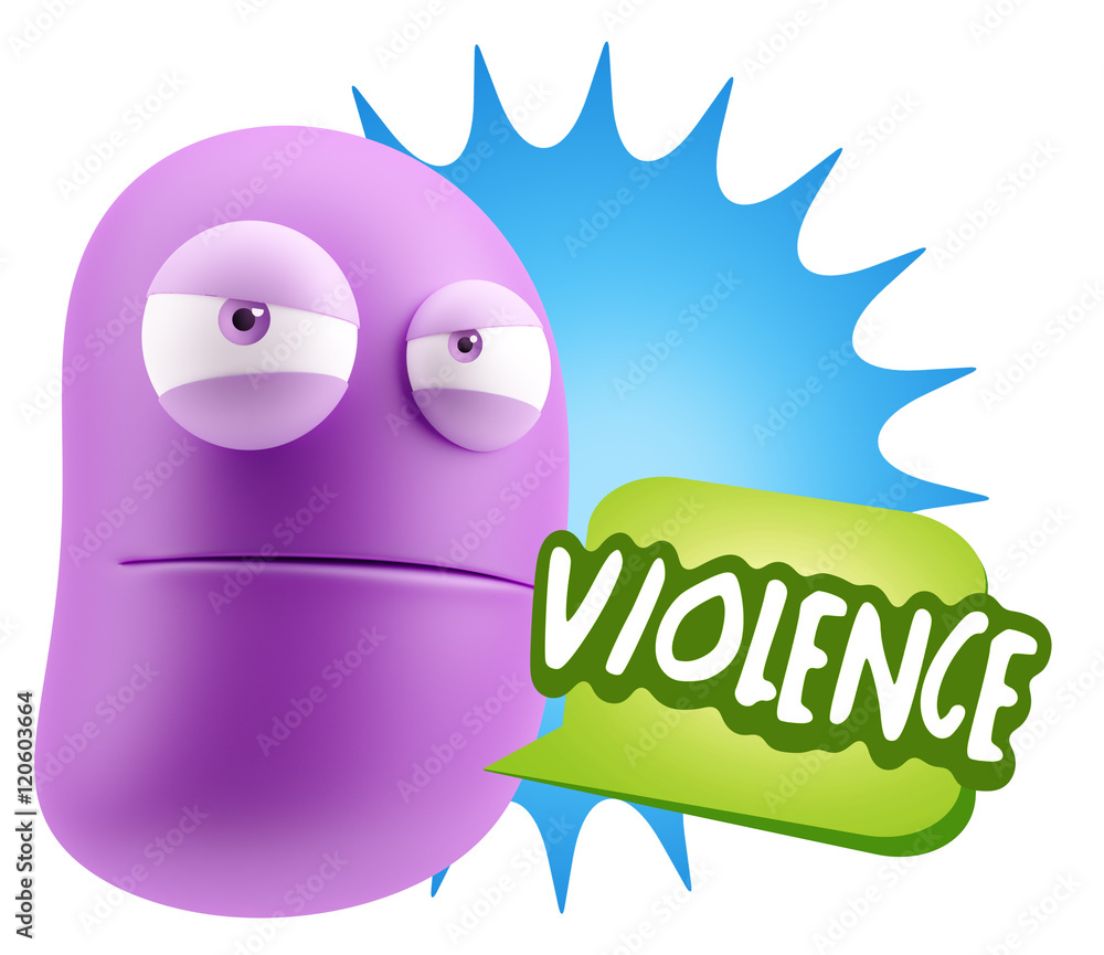 3d Illustration Angry Face Emoticon saying Violence with Colorfu 3d Illustration Angry Face Emoticon saying Violence with Colorfu