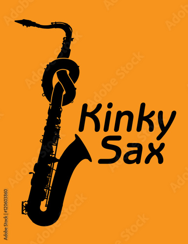 A sax with a knot in it with the words Kinky Sax next to it