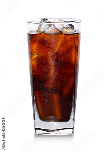 Fresh coke in glass isolated on a white