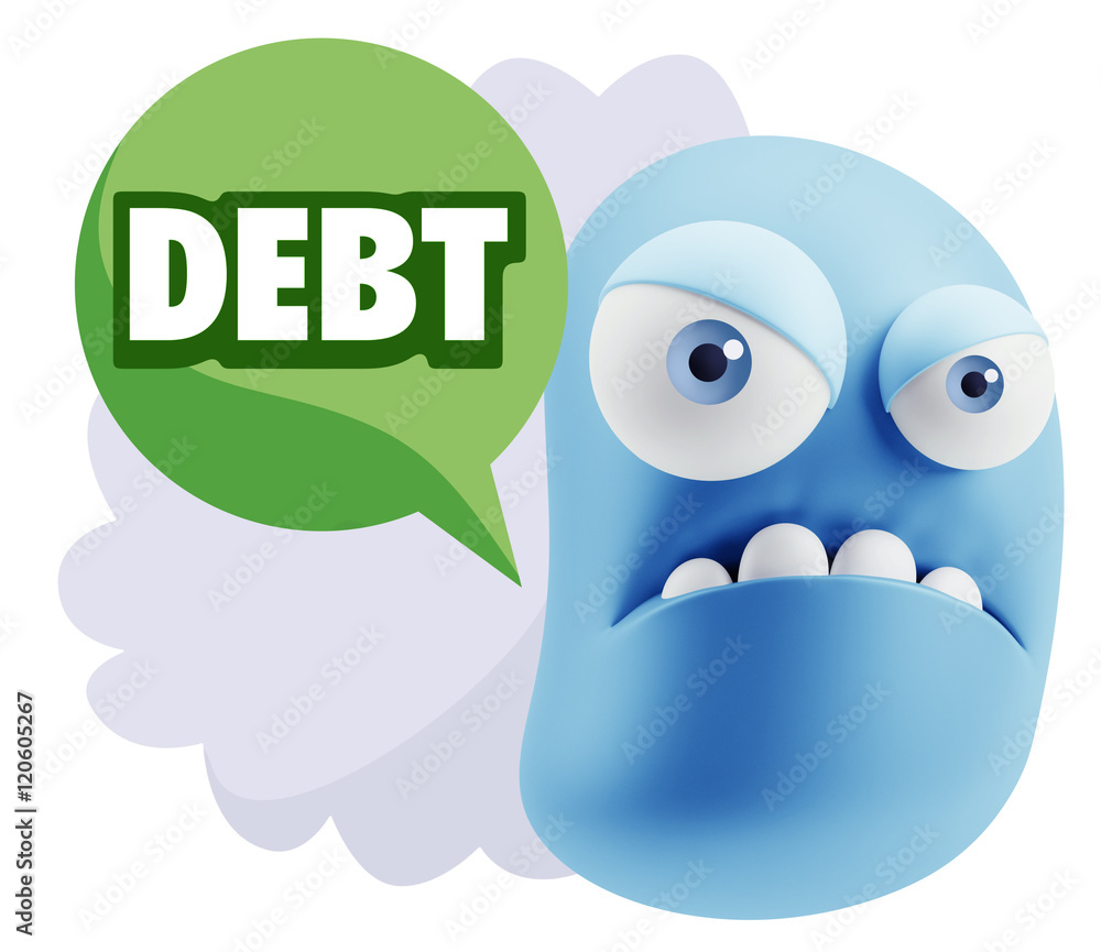 Obraz premium 3d Illustration Angry Face Emoticon saying Debt with Colorful Sp