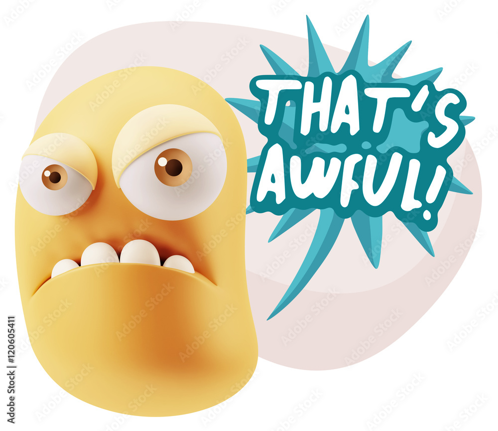 3d Illustration Angry Face Emoticon saying That's Awful with Col 3d Illustration Angry Face Emoticon saying That's Awful with Col