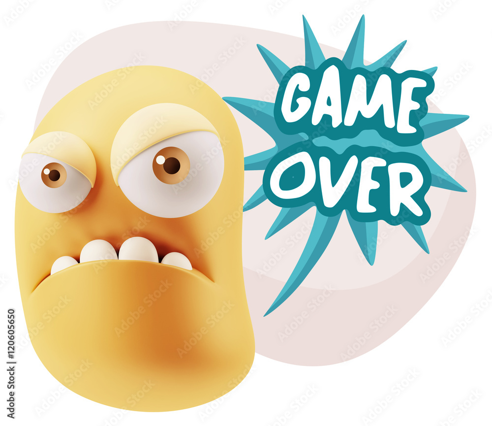 3d Illustration Angry Face Emoticon saying Game Over with Colorf 3d Illustration Angry Face Emoticon saying Game Over with Colorf