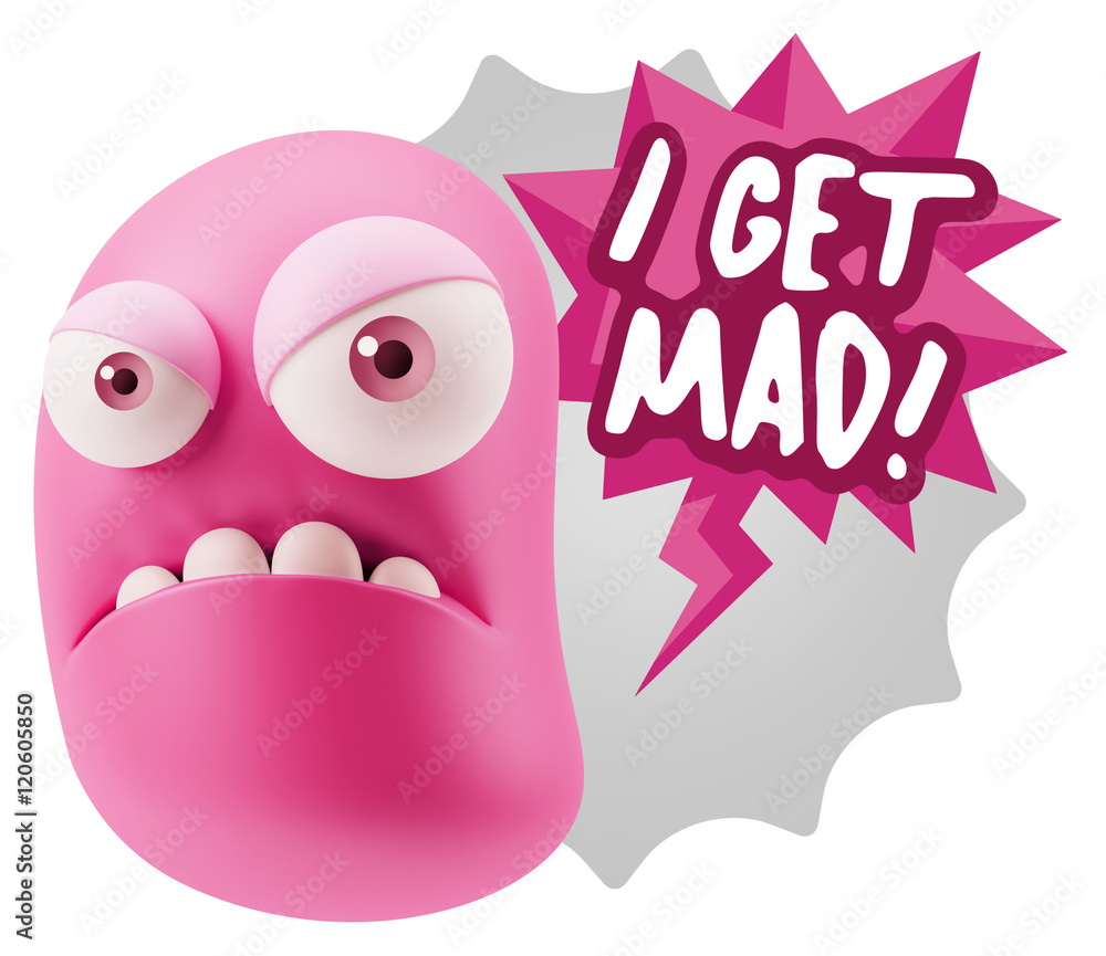 Obraz premium 3d Illustration Angry Face Emoticon saying I Get Mad with Colorf