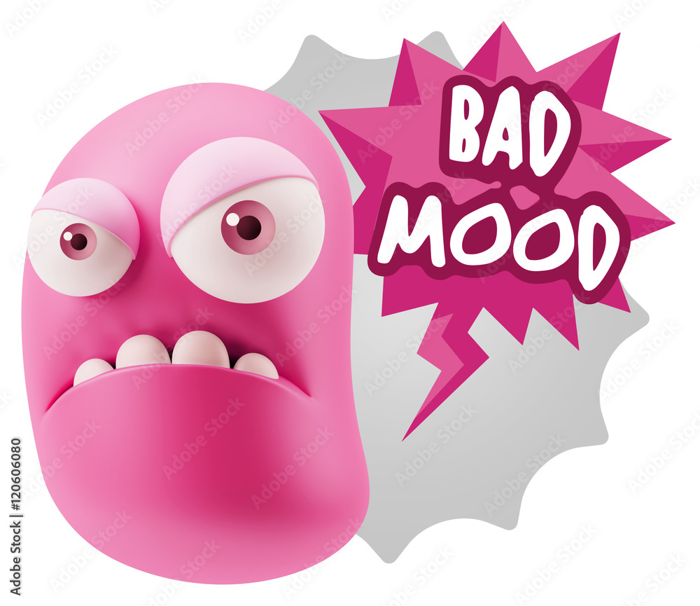 3d Illustration Angry Face Emoticon saying Bad Mood with Colorfu 3d Illustration Angry Face Emoticon saying Bad Mood with Colorfu