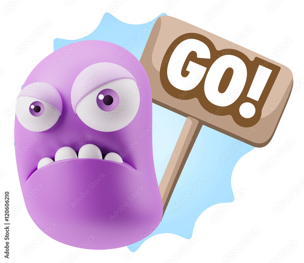 3d Illustration Angry Face Emoticon saying Go with Colorful Spee 3d Illustration Angry Face Emoticon saying Go with Colorful Spee