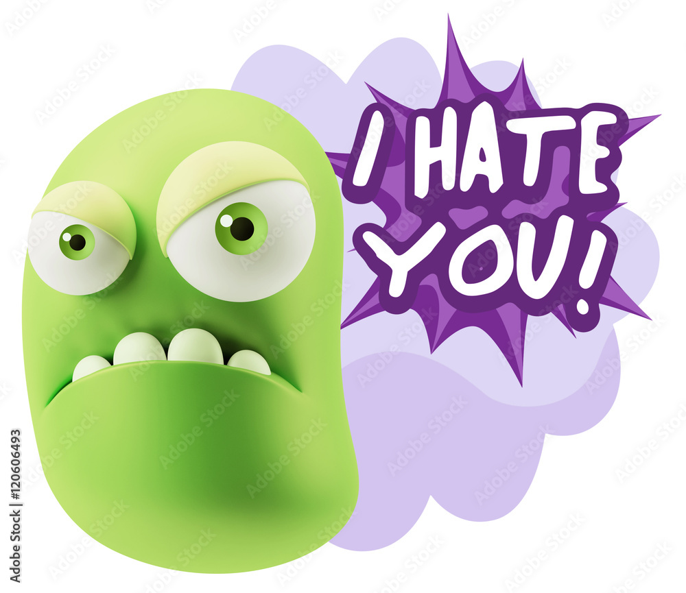 3d Illustration Angry Face Emoticon saying I Hate you with Color 3d Illustration Angry Face Emoticon saying I Hate you with Color