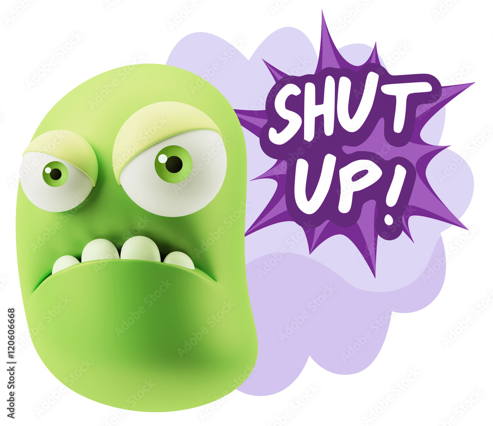 3d Illustration Angry Face Emoticon saying Shut Up with Colorful 3d Illustration Angry Face Emoticon saying Shut Up with Colorful
