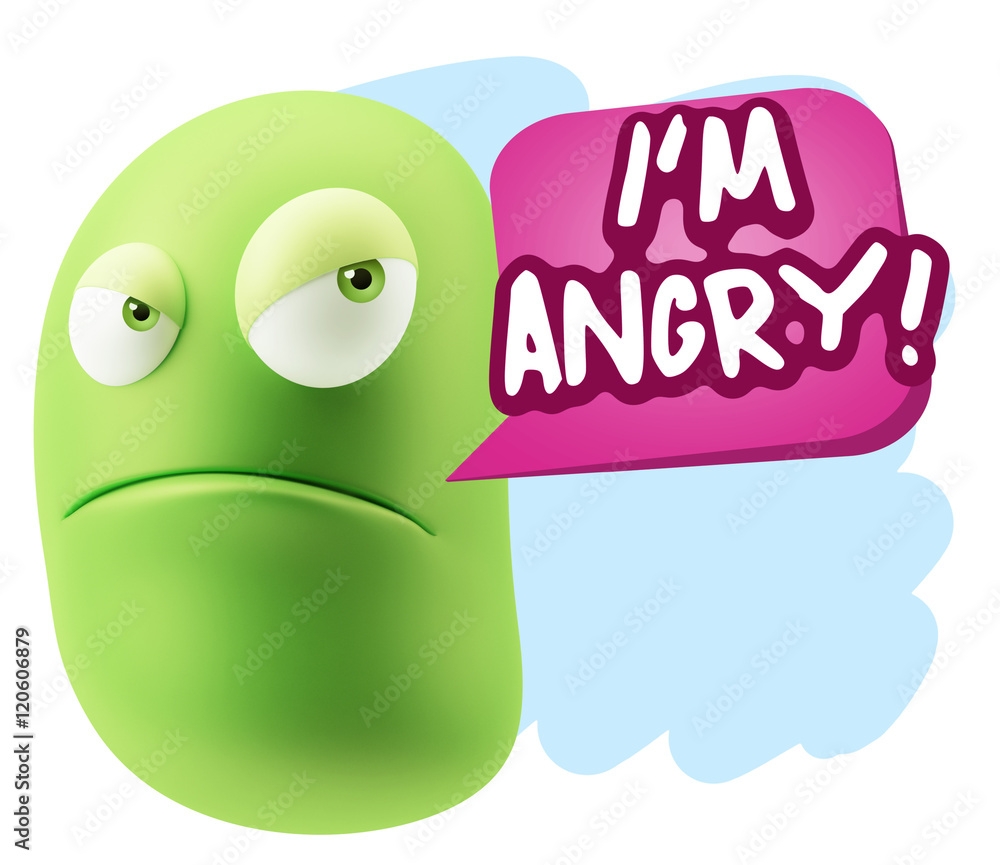 3d Illustration Angry Face Emoticon saying I'm Angry with Colorf 3d Illustration Angry Face Emoticon saying I'm Angry with Colorf