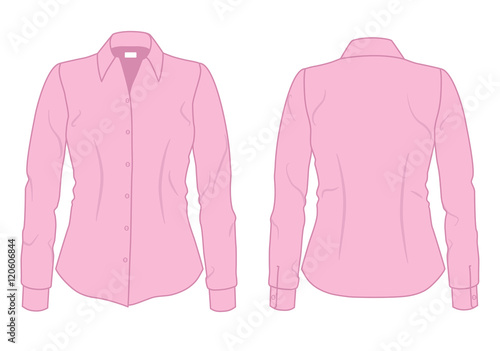 Women's dress shirt with long sleeves template, front and back view
