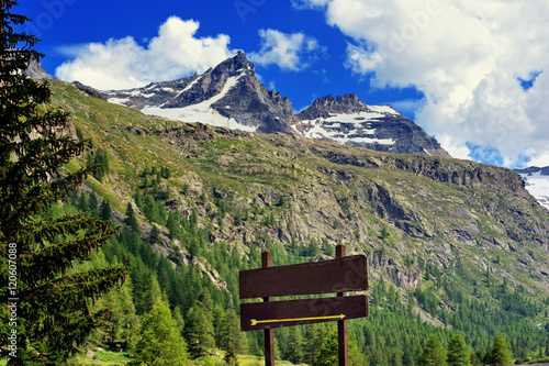 Wood pointer with alps mountain background