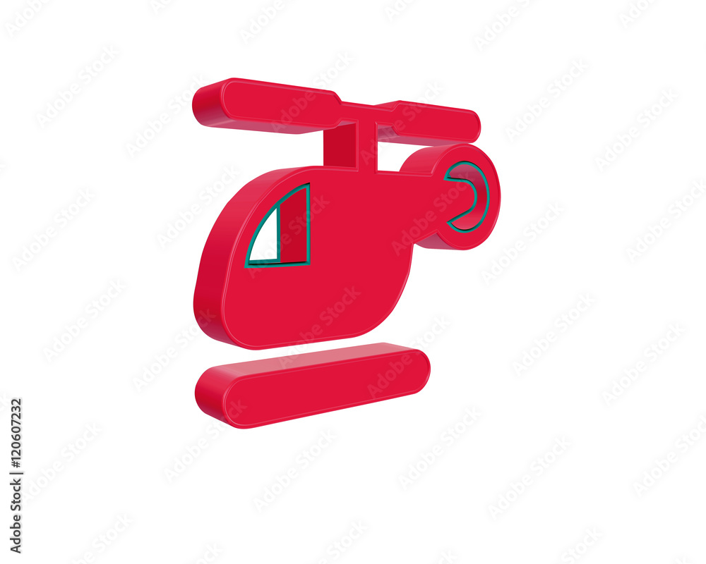 3D illustration red helicopter isolated on white background. 3D rendering. 3D illustration red helicopter isolated on white background. 3D rendering.