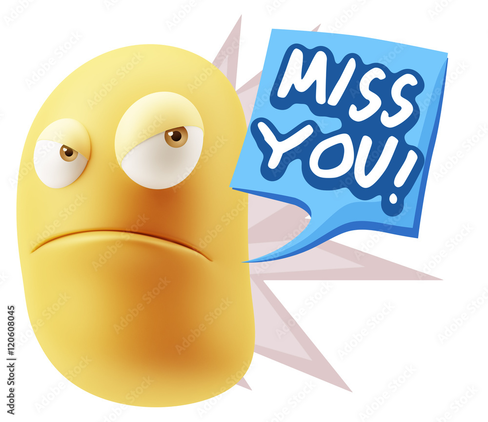 3d Illustration Angry Face Emoticon saying Miss You with Colorfu 3d Illustration Angry Face Emoticon saying Miss You with Colorfu
