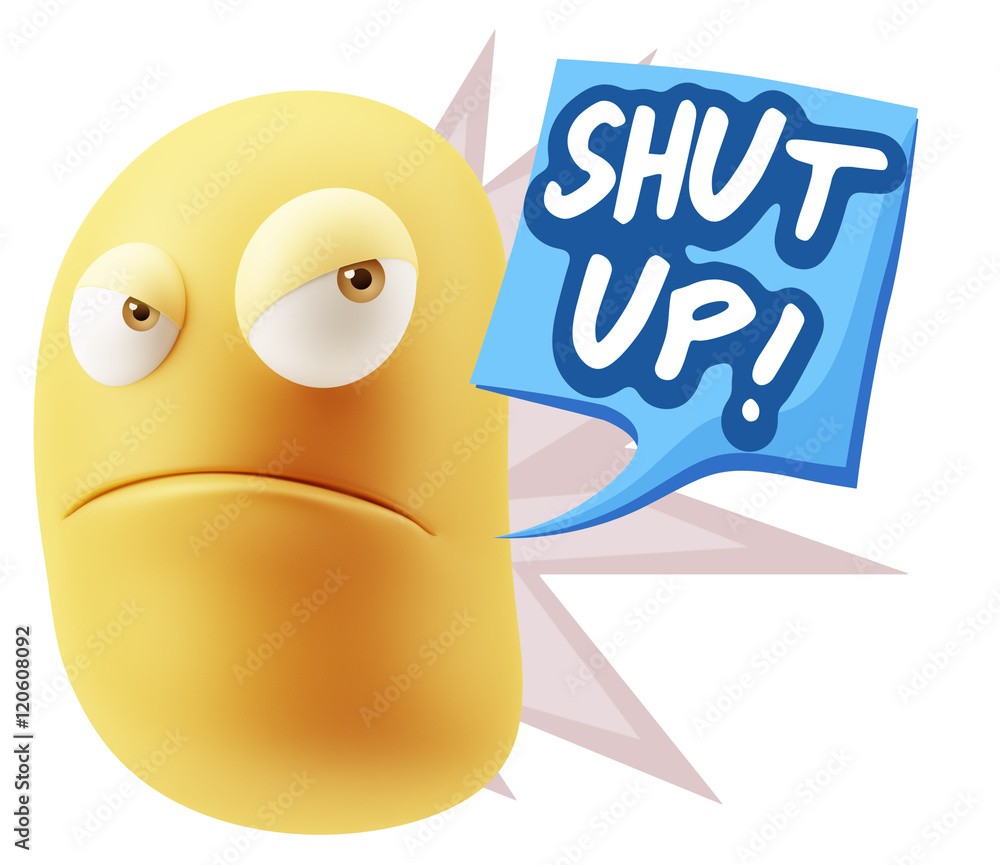 3d Illustration Angry Face Emoticon saying Shut Up with Colorful 3d Illustration Angry Face Emoticon saying Shut Up with Colorful
