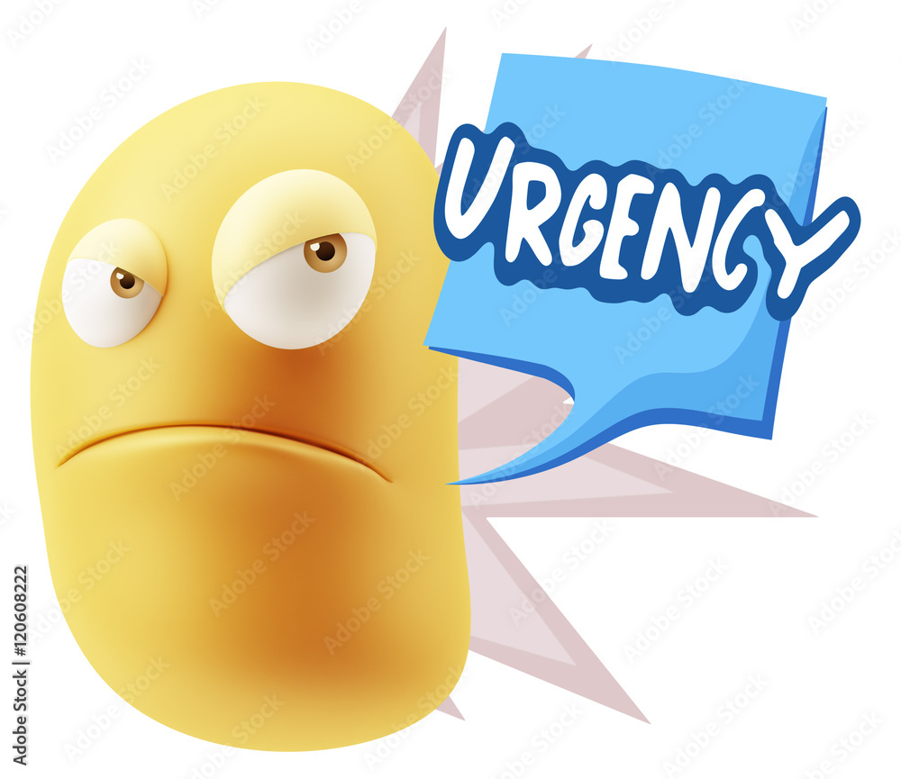 3d Illustration Angry Face Emoticon saying Urgency with Colorful 3d Illustration Angry Face Emoticon saying Urgency with Colorful