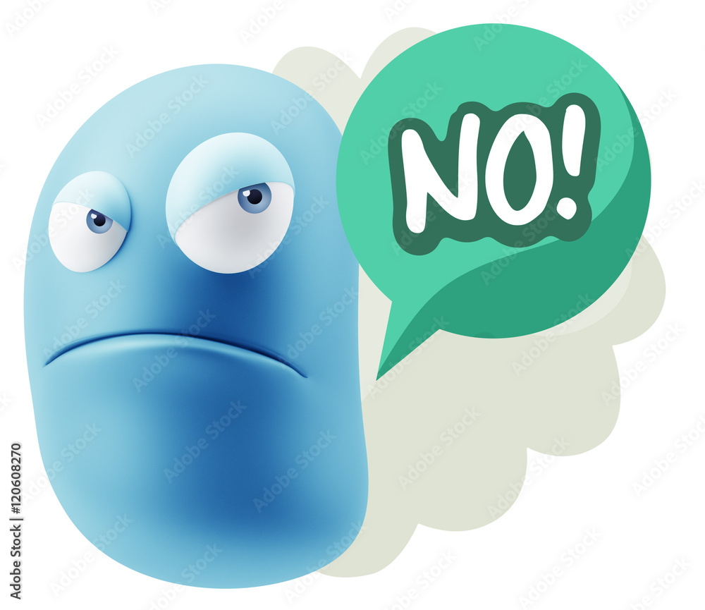 Obraz premium 3d Illustration Angry Face Emoticon saying No with Colorful Spee