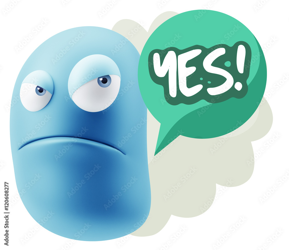3d Illustration Angry Face Emoticon saying Yes with Colorful Spe 3d Illustration Angry Face Emoticon saying Yes with Colorful Spe