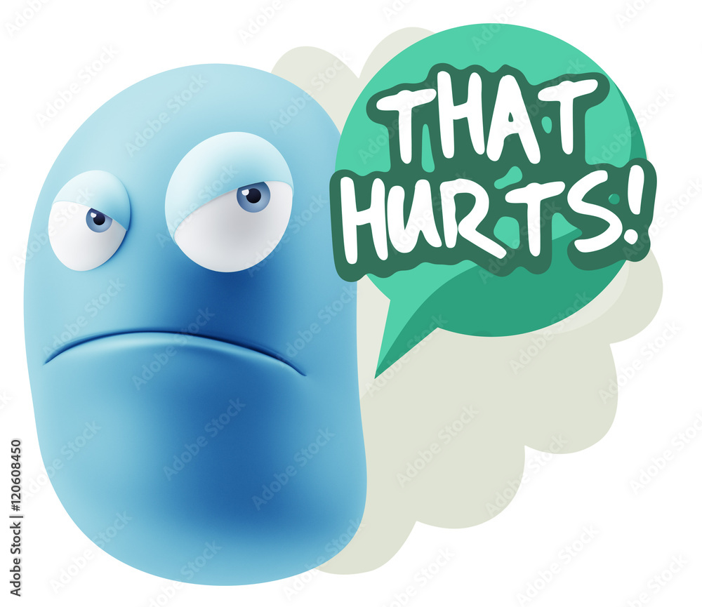 3d Illustration Angry Face Emoticon saying That Hurts with Color 3d Illustration Angry Face Emoticon saying That Hurts with Color