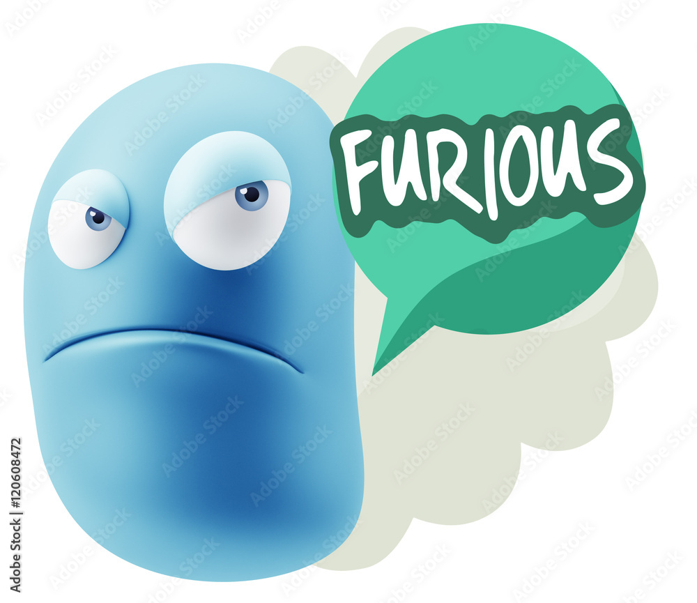 3d Illustration Angry Face Emoticon saying Furious with Colorful 3d Illustration Angry Face Emoticon saying Furious with Colorful