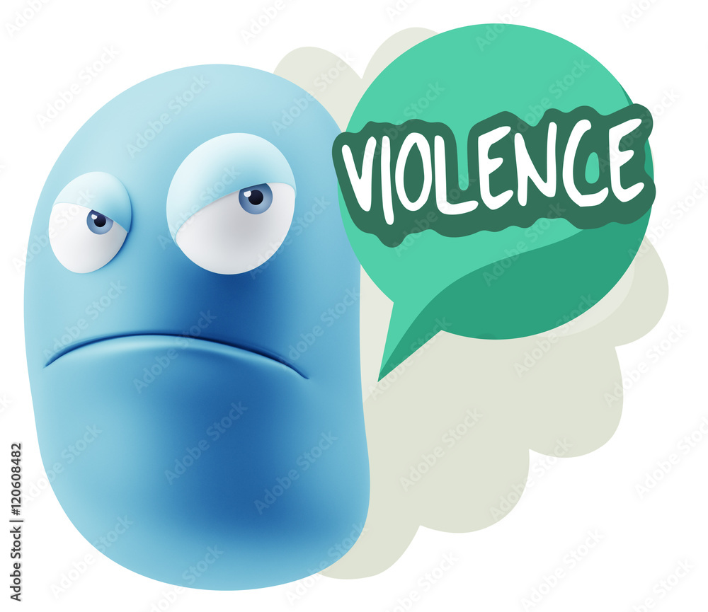 3d Illustration Angry Face Emoticon saying Violence with Colorfu 3d Illustration Angry Face Emoticon saying Violence with Colorfu